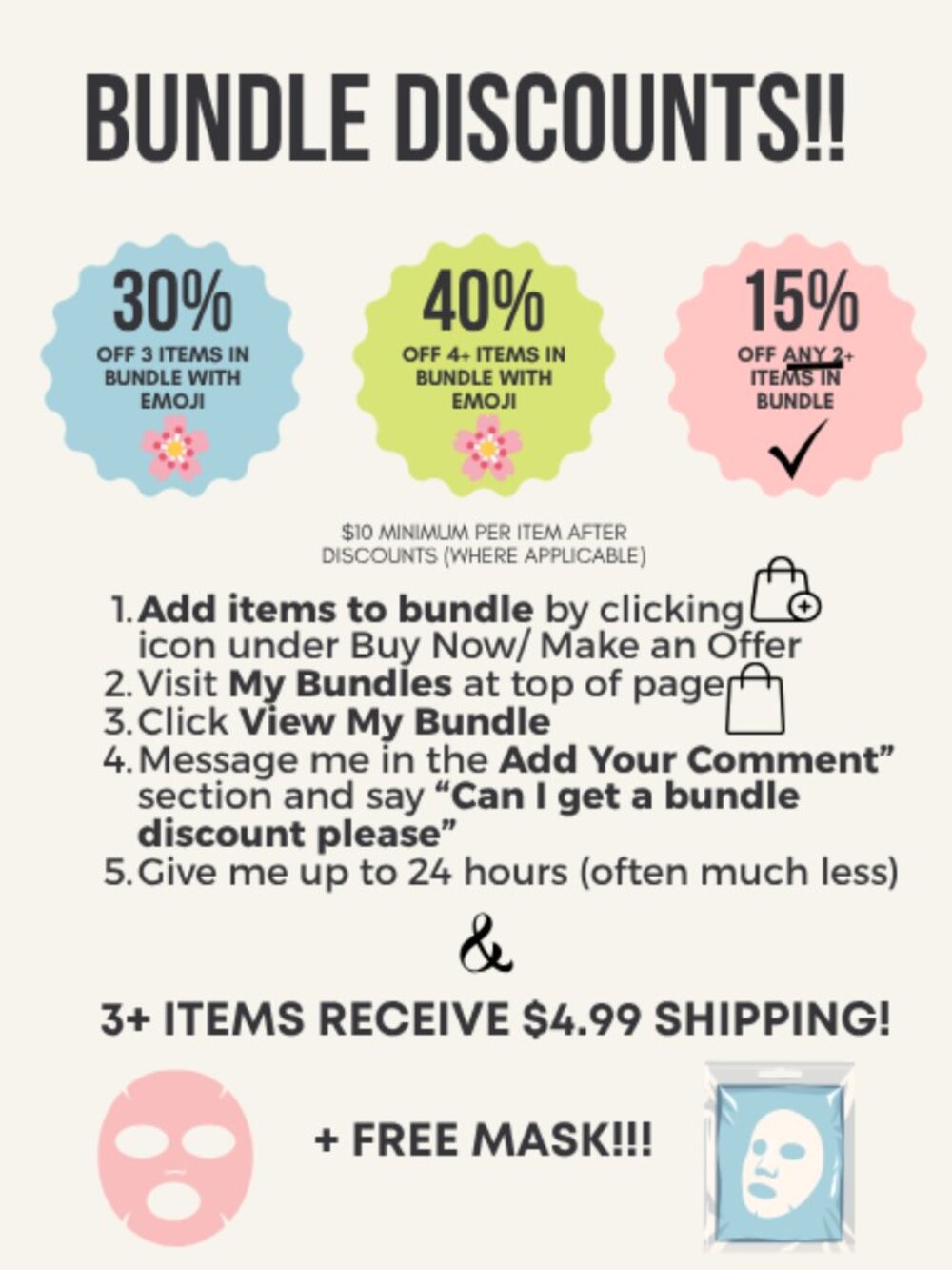 🌸  Bundle Discounts!!! 30% Off 3 + 40% Off 4 or More Items with 🌸  Emoji